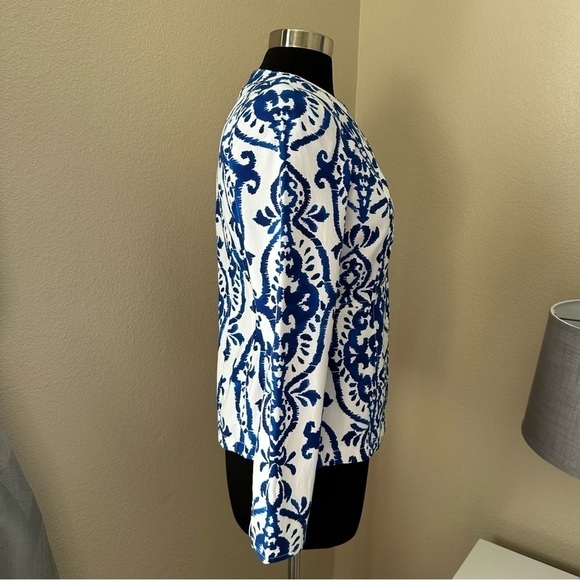 Chico's Indigo Ink Alicia Blue White Ikat Print Jacket Blazer - Picture 6 of 16